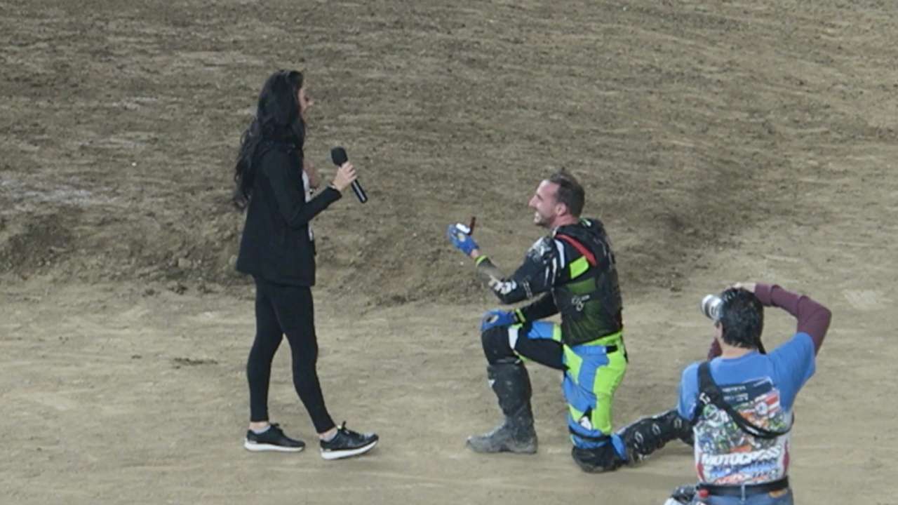 Dirt bike racer crashes before proposing to girlfriend as she rushes to ...
