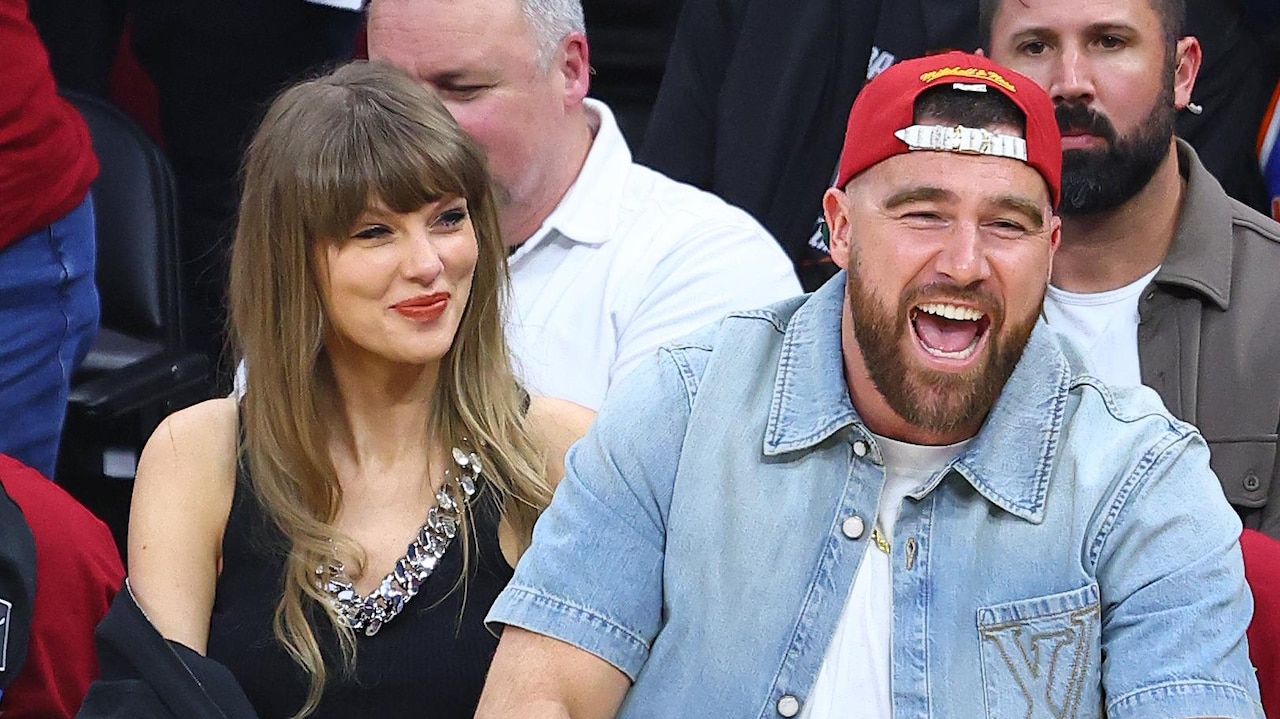 Travis Kelce reacts to viral photo of Taylor Swift-themed hay bale ...