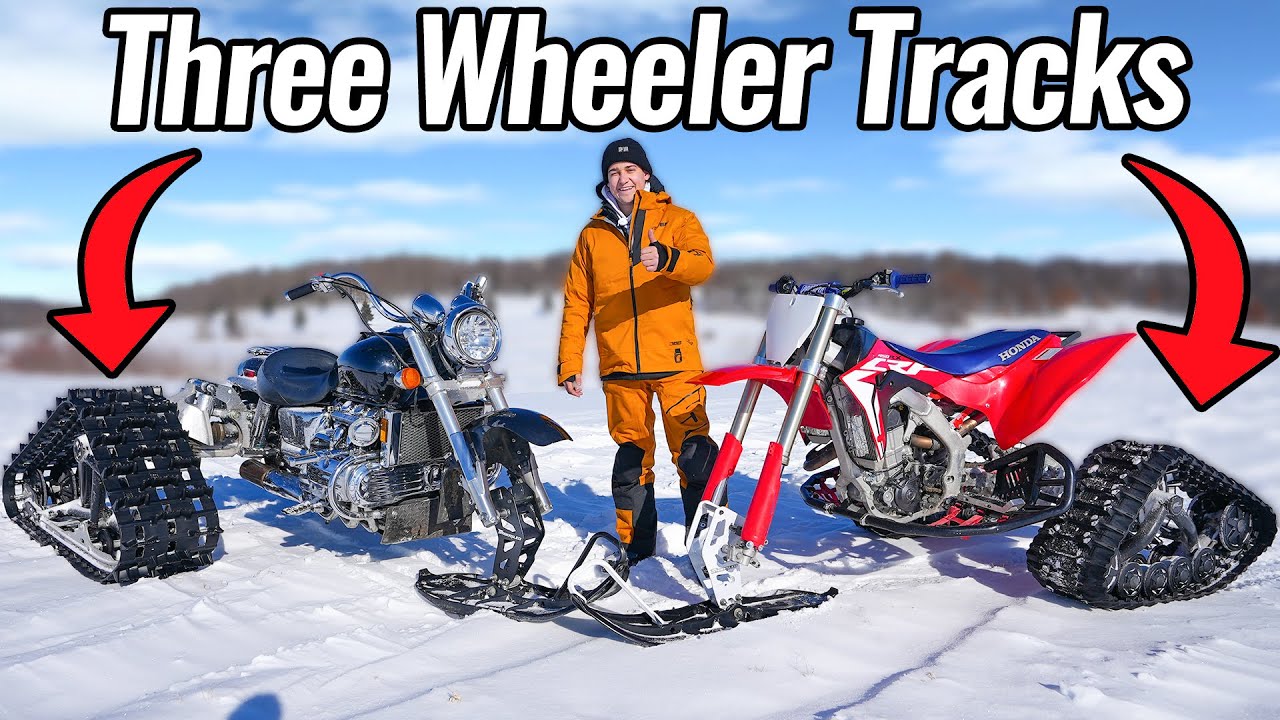 Three wheeler snow riding on tracks!