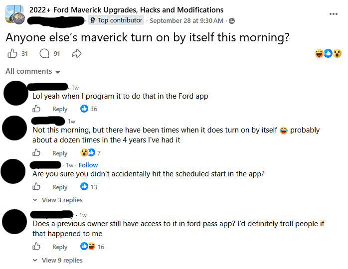 Ford Maverick owners say their trucks keep turning on at random
