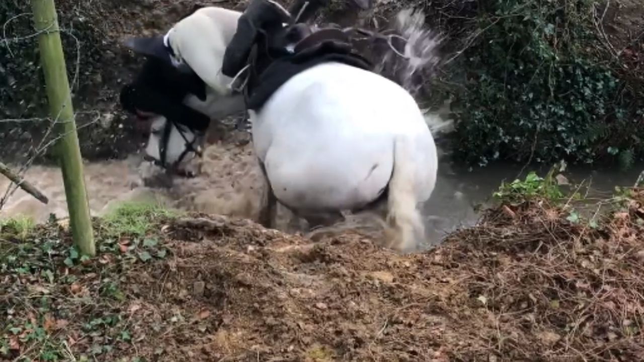 Shocking splashdown: Rider encounters ditch mishap during adventure