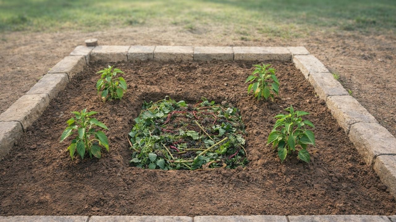 An unusual planting method for growing pepper plants