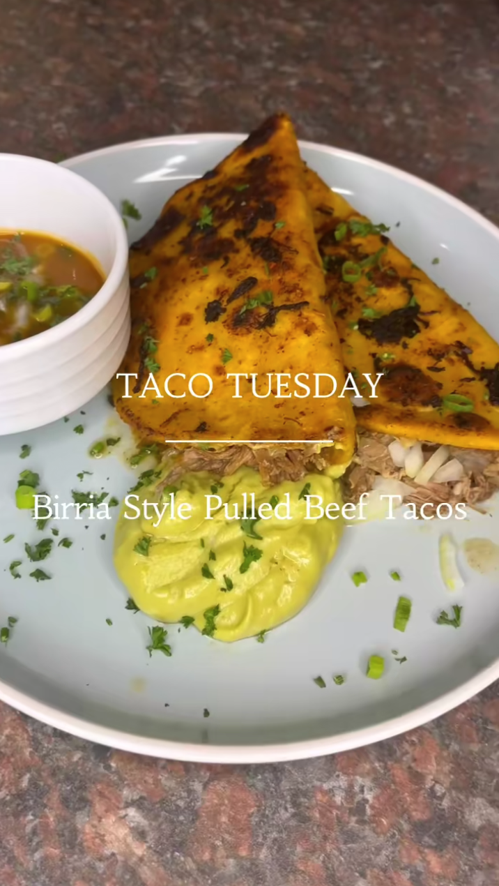 Birria style pulled beef tacos bursting with rich flavor