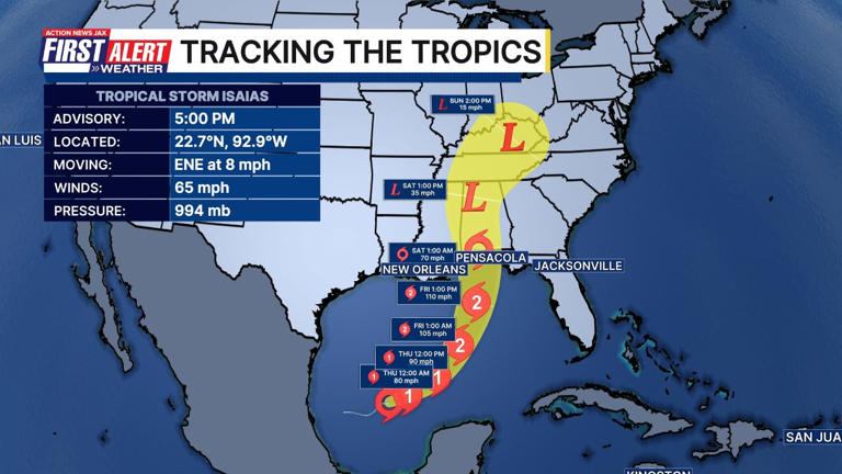 Tracking tropical storm Isaias: 5 p.m. update