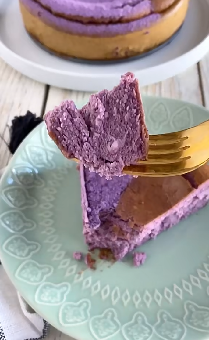 Filipino ube Basque cheesecake with a caramelized top
