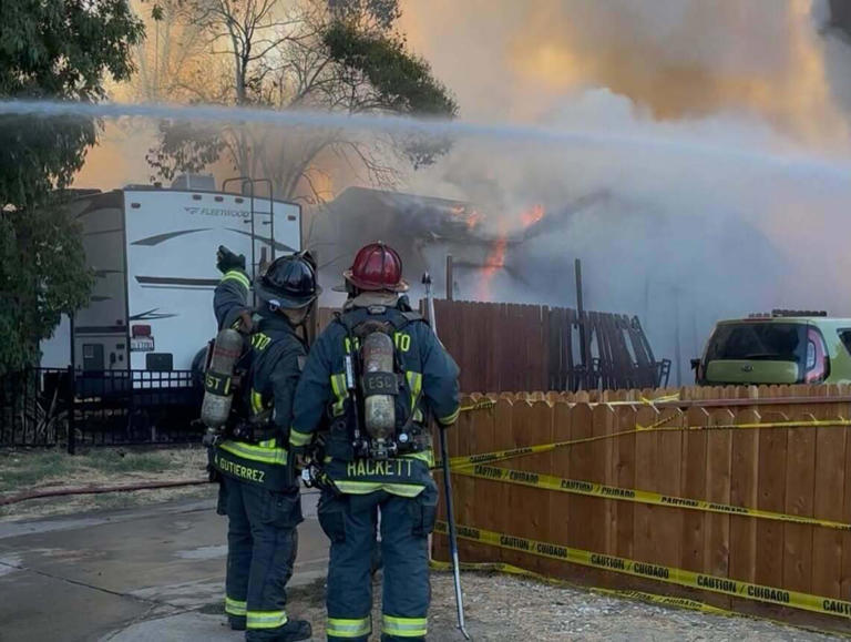 Four people and their four dogs displaced by house fire in Modesto