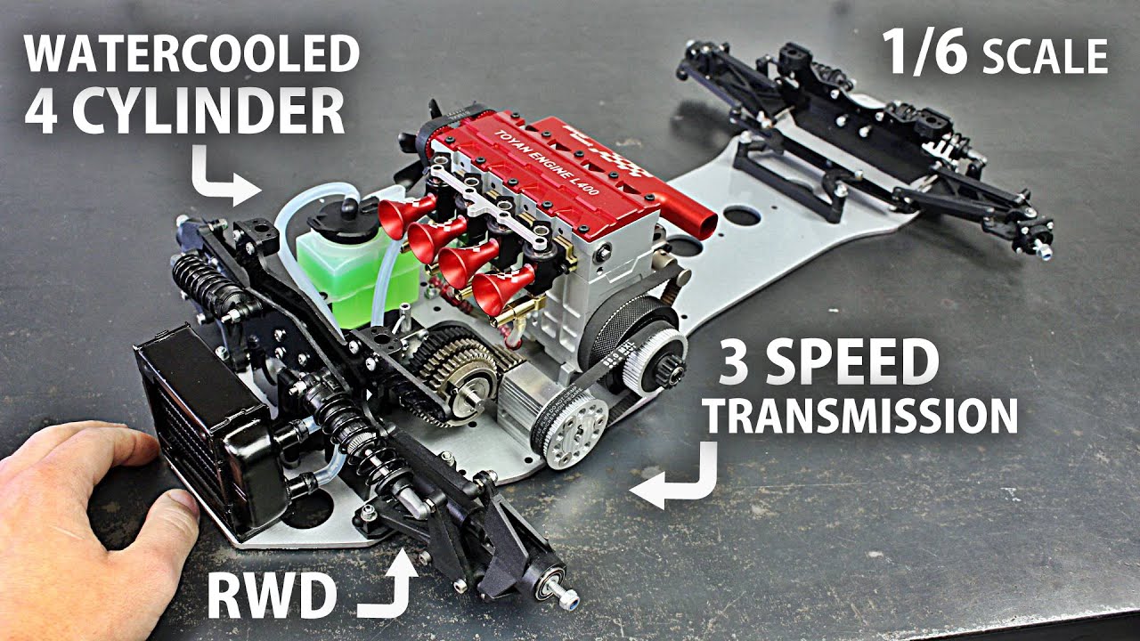 Installing the engine and transmission in a four cylinder RC car