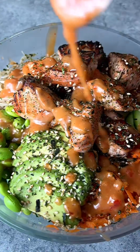 Sesame ginger salmon and vermicelli power bowls