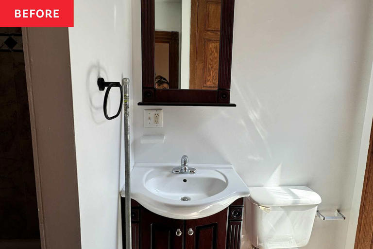 A 100-year-old bathroom got a renter-friendly redo (including the molding!)