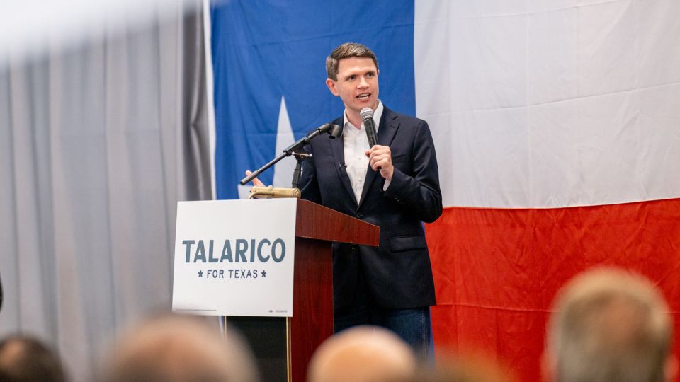 Talarico speaks at a campaign rally at the La Posada facility on July 14 in Laredo, Texas. - Brandon Bell/Getty Images