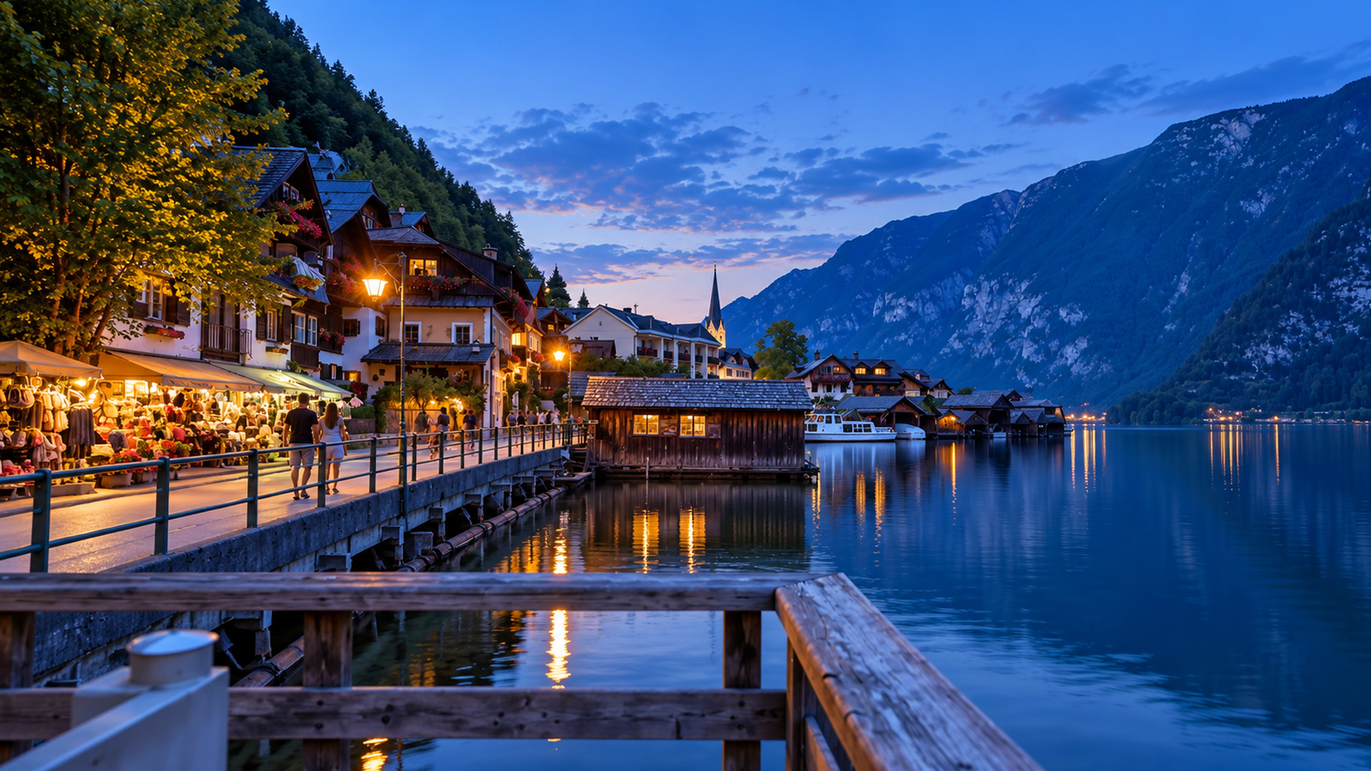 Aftentur langs søen i Hallstatt, Østrig, i Dachstein-Alperne (4K)