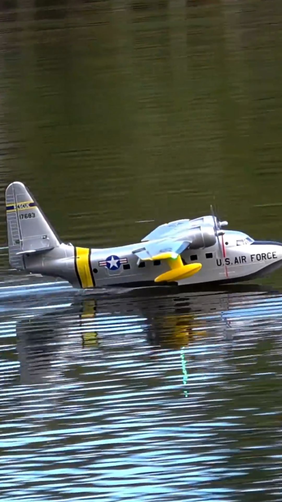 HU 16 Albatross RC plane performs a precise touch and go