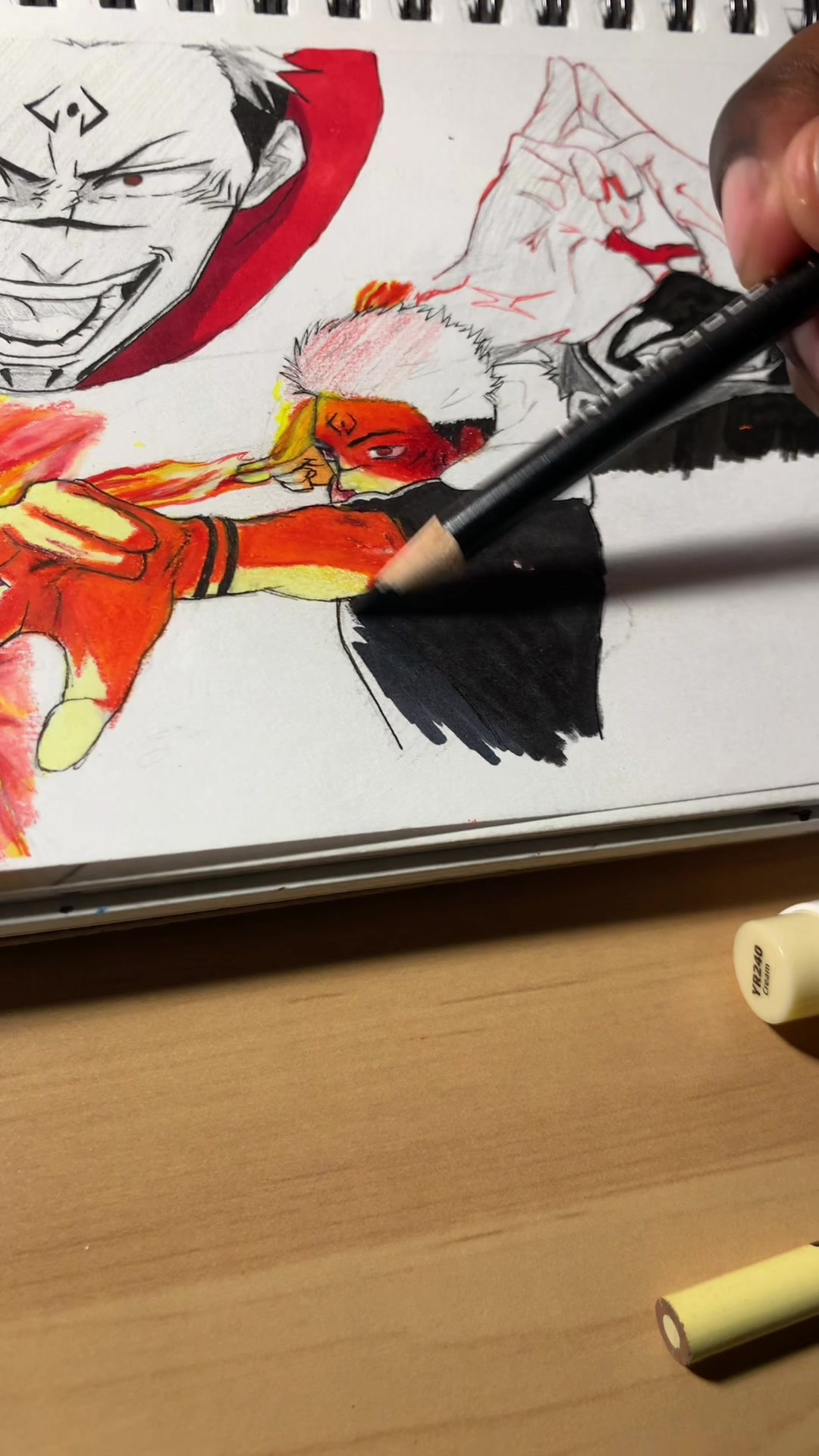 Drawing Sukuna with traditional anime art techniques