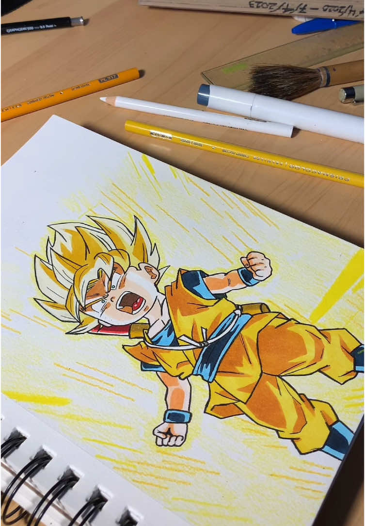 Creating Super Saiyan Goku art with markers