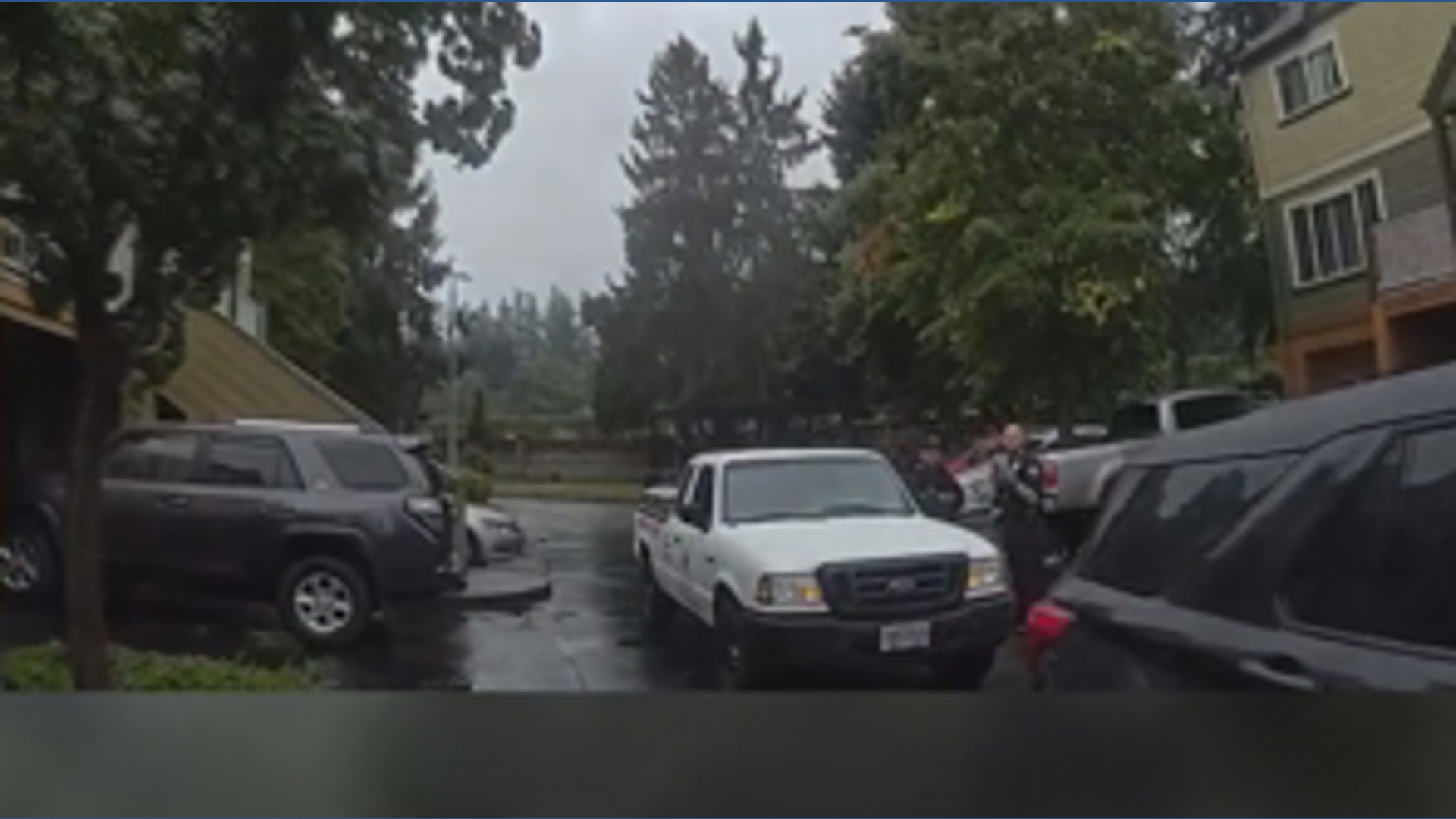 Windshield repair crew arrives to fix car during hit-and-run arrest