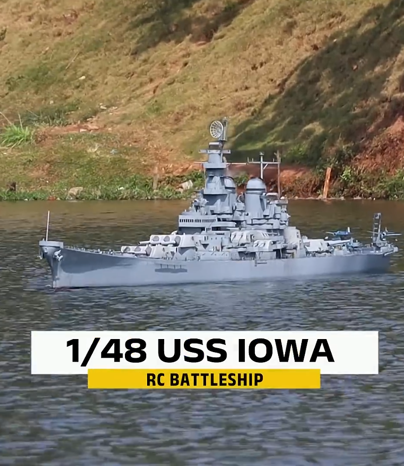 RC USS Iowa model battleship on water