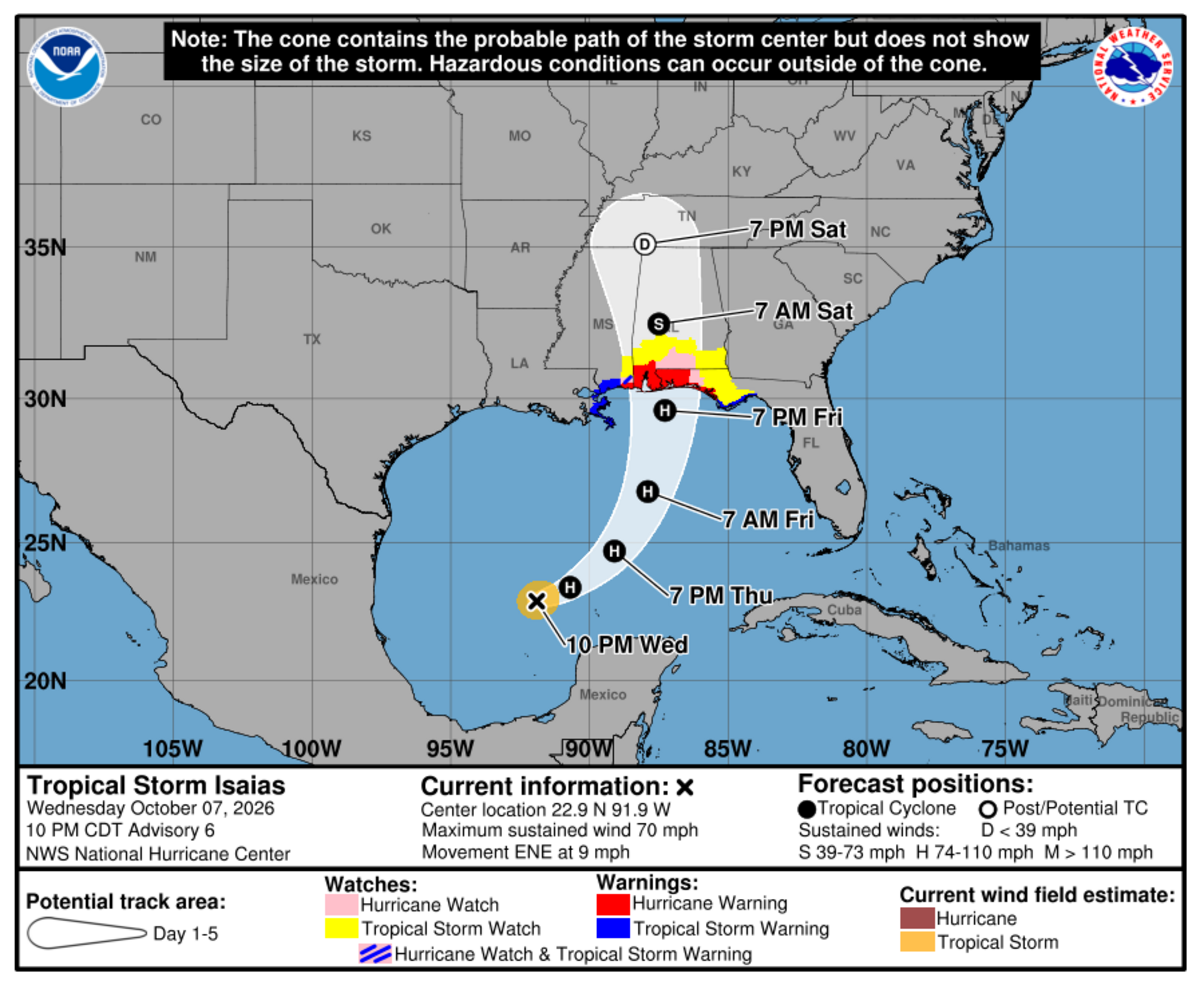 10 p.m.: First tropical storm Isaias warnings issued for South MS ...