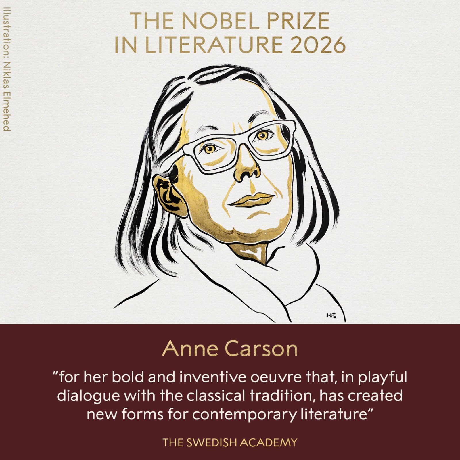 Canadian author Anne Carson 2026 Nobel Prize in Literature
