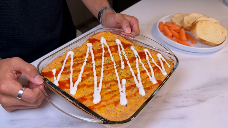 High protein buffalo chicken dip with rotisserie chicken