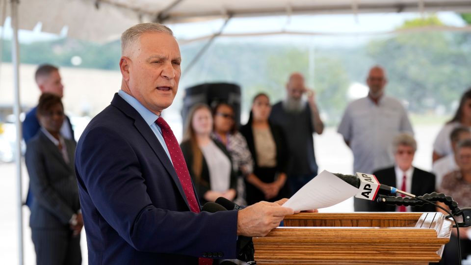 Tennessee Department of Correction Commissioner Frank Strada speaks at Riverbend Maximum Security Institution on August 13 in Nashville, Tennessee. (AP Photo/Mark Humphrey) - Mark Humphrey/AP