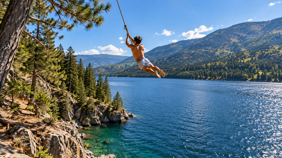 Flying into the lake from a 50 foot swing