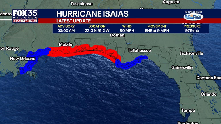 Isaias strengthens into Category 2 hurricane, targeting northern Gulf Coast