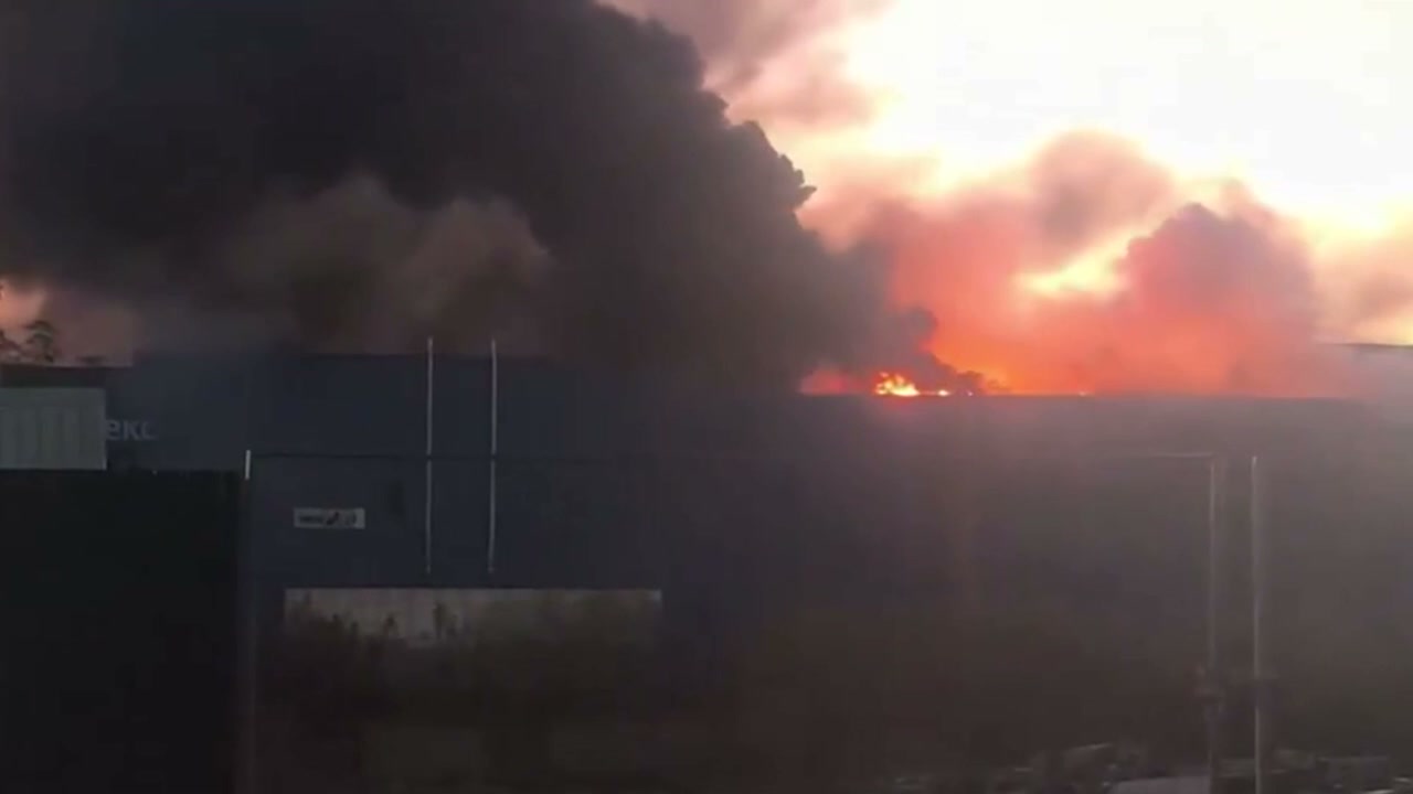 Smoke rising from a Yandex data hub in Russia's Sasovo after Ukrainian ...