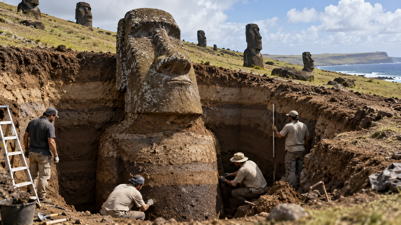 Easter Island’s moai were buried beneath 20 feet of sediment… then the ...