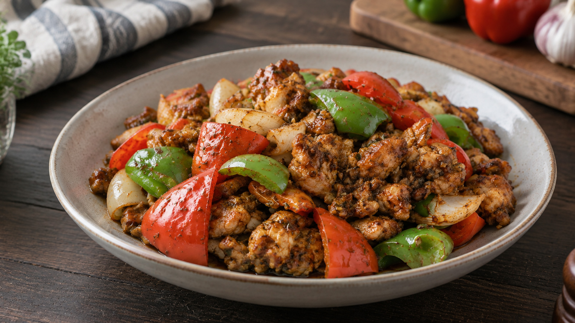 Crispy chicken tossed in a rich homemade sauce