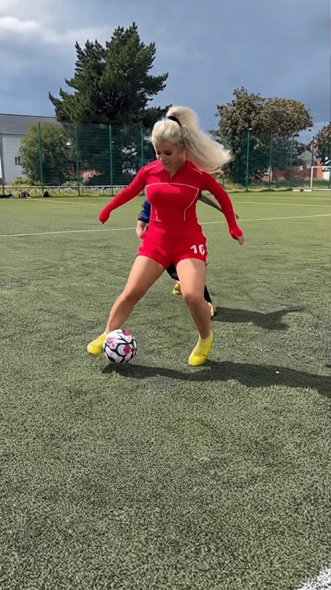 Football challenge showing off epic dribbling and ball control