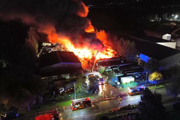 Dramatic drone footage captures massive fire at Llay Industrial Estate