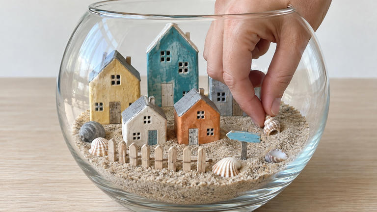 How to make mini coastal clay houses for a beachy display
