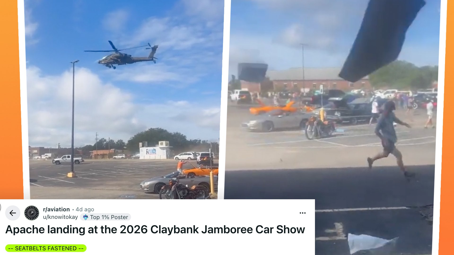 Alabama car show accidentally sandblasted by Apache helicopter rotor wash