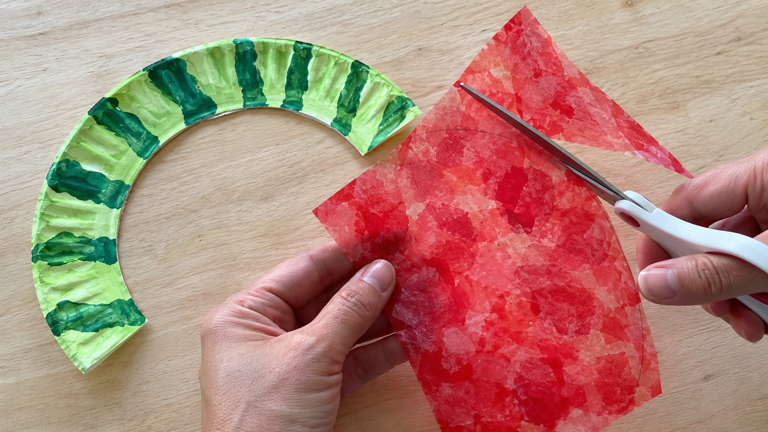 Turn paper plates into colorful watermelon suncatchers