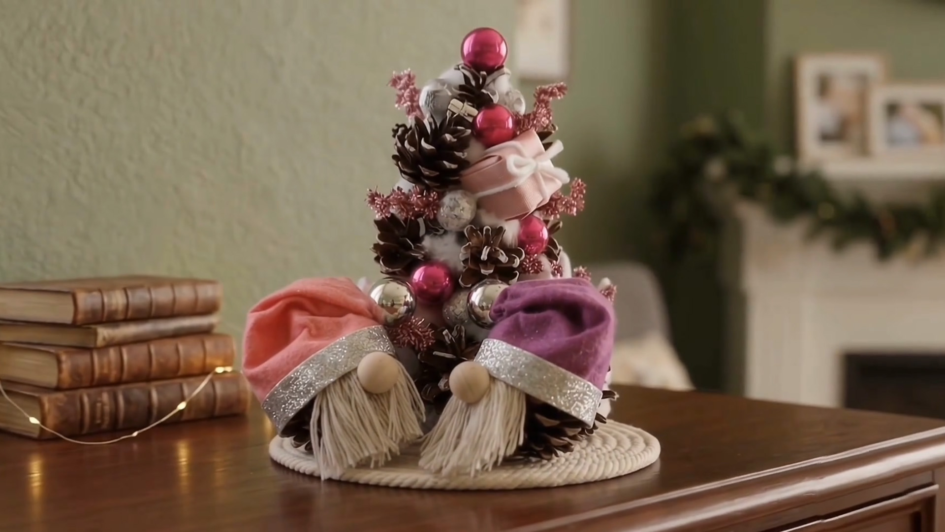 Creative Christmas decor idea using paper plates and pinecones