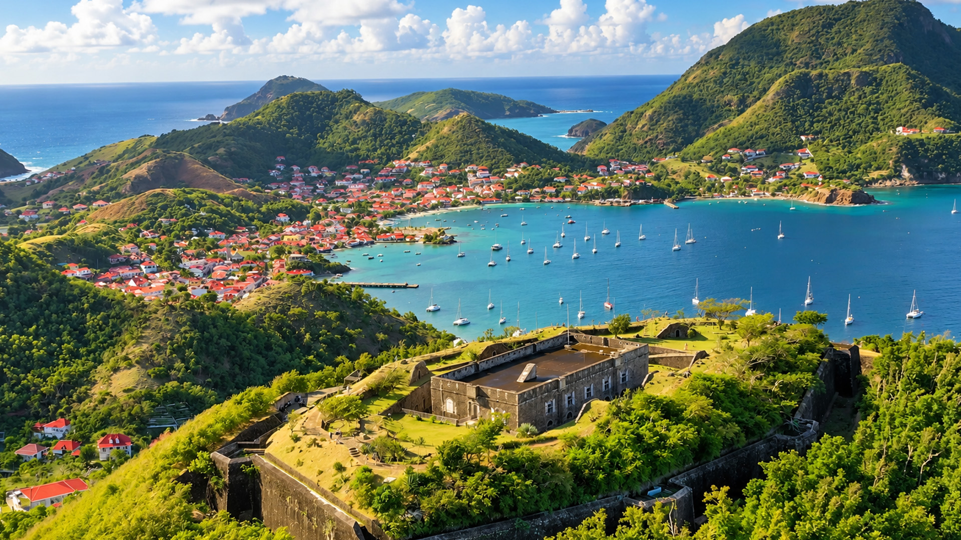 Este fuerte del Caribe domina una bahía de colinas verdes