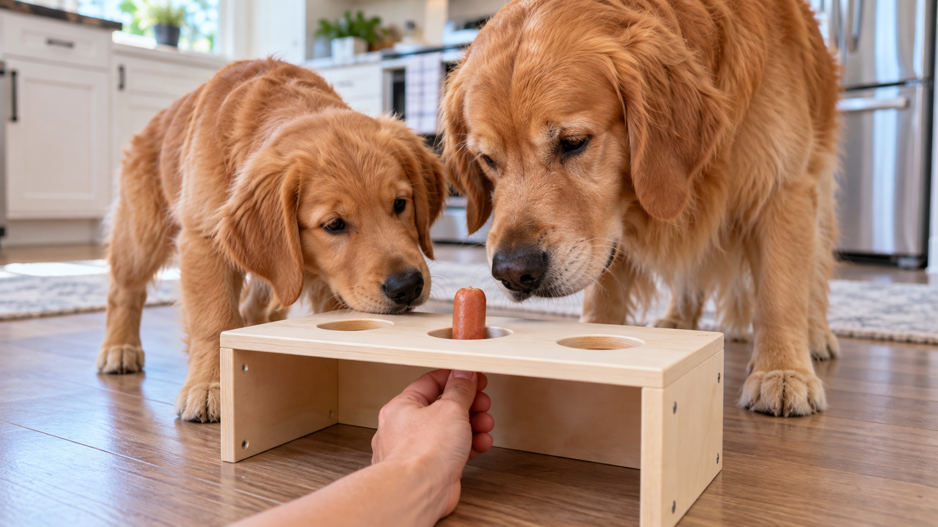 Golden retriever takes the puzzle challenge