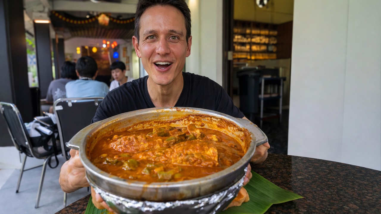 We tried 6 different curries in Singapore… one came with an entire fish ...