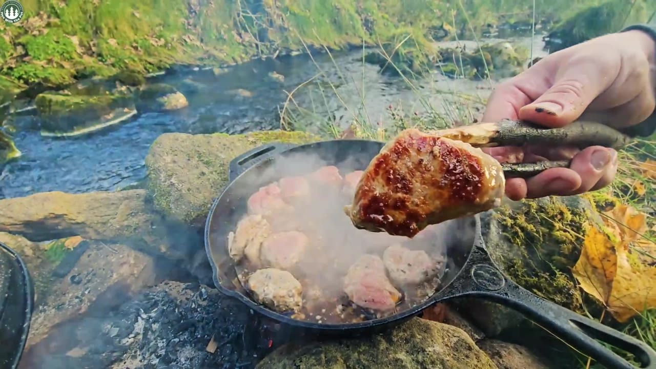 Whole pork tenderloin, a great recipe for VIP dish ASMR outdoor cooking