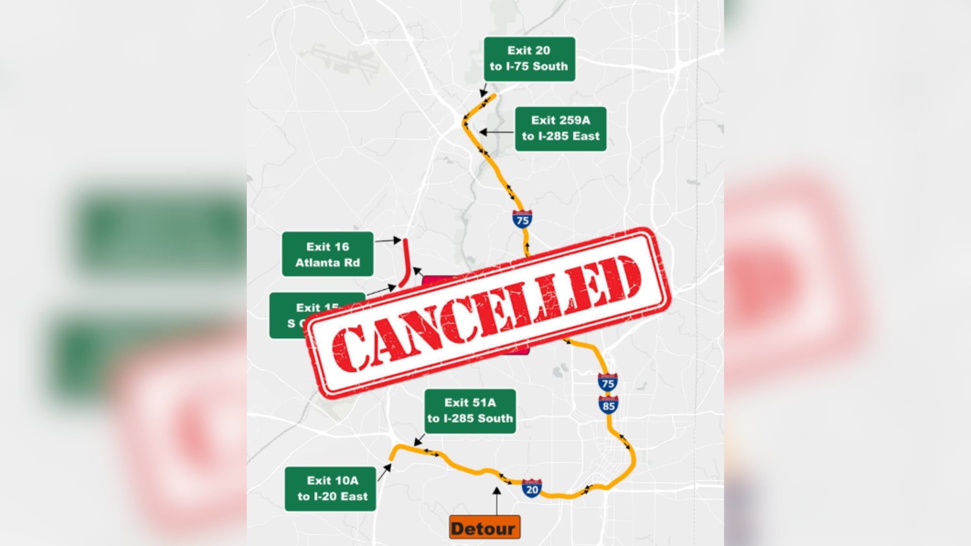 Full closure of I-285 in metro Atlanta canceled due to rain this weekend