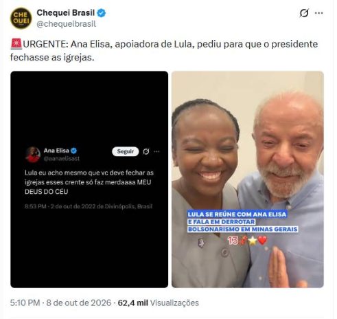 Post sobre Ana Elisa – Foto: Reprodução/X
