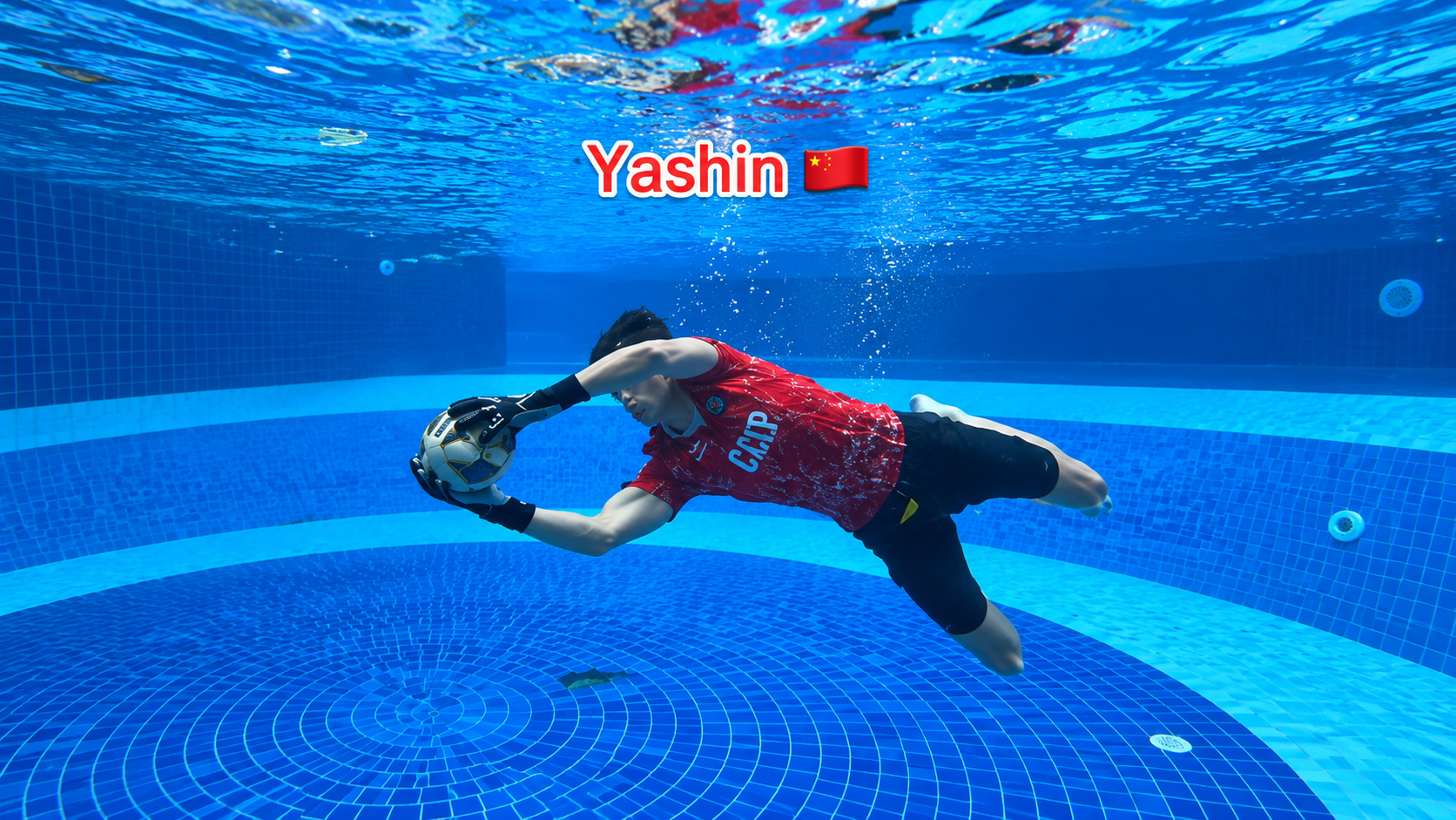 Football challenges underwater freestyle and giant ball skill tests