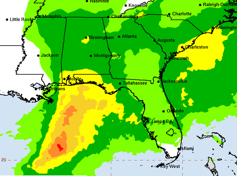 La región del Panhandle, Florida, y la costa de Misisipi, serán las más afectadas con las lluvias de Isaías.
