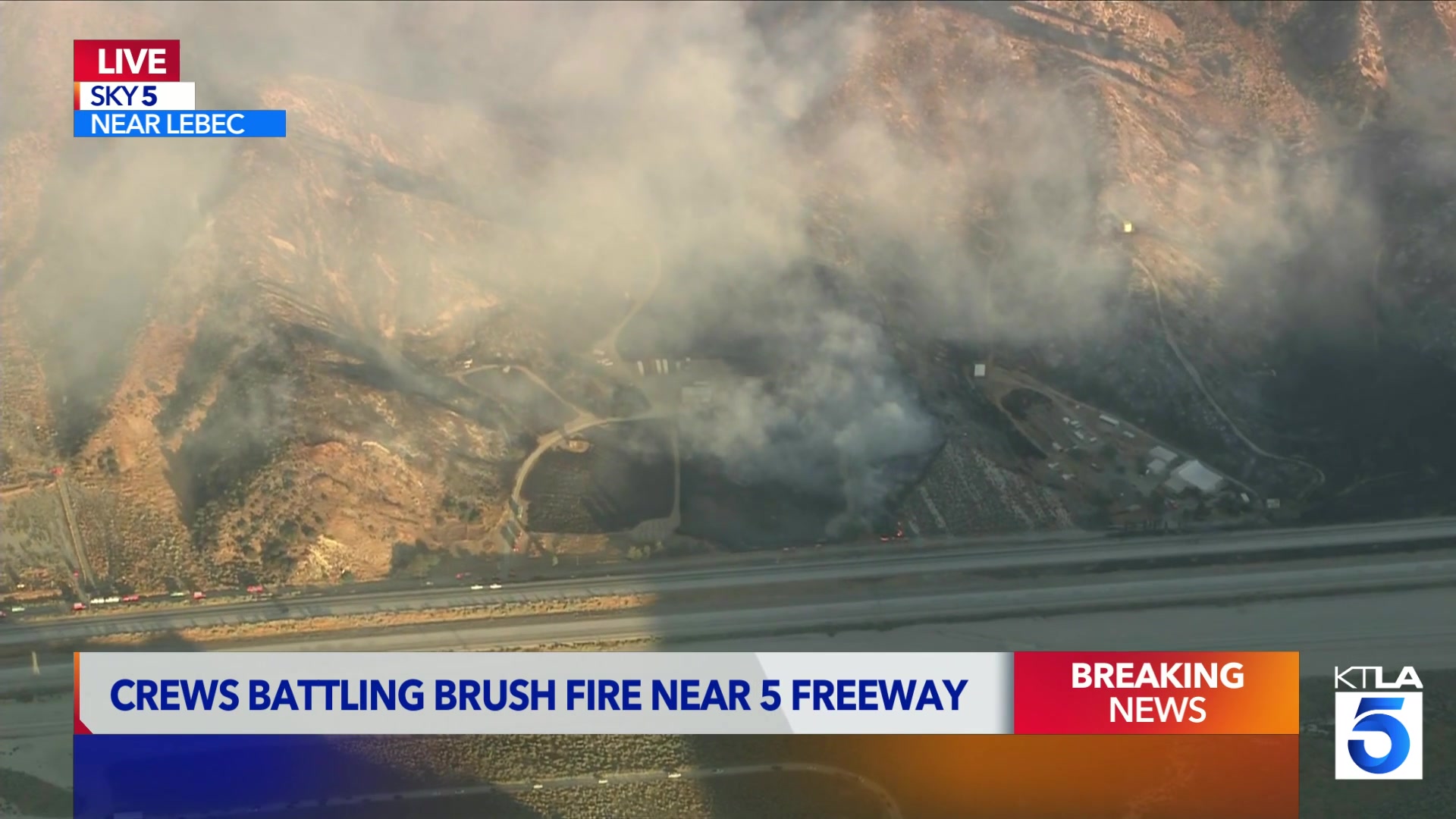 Crews battle brush fire near 5 Freeway in SoCal’s Grapevine