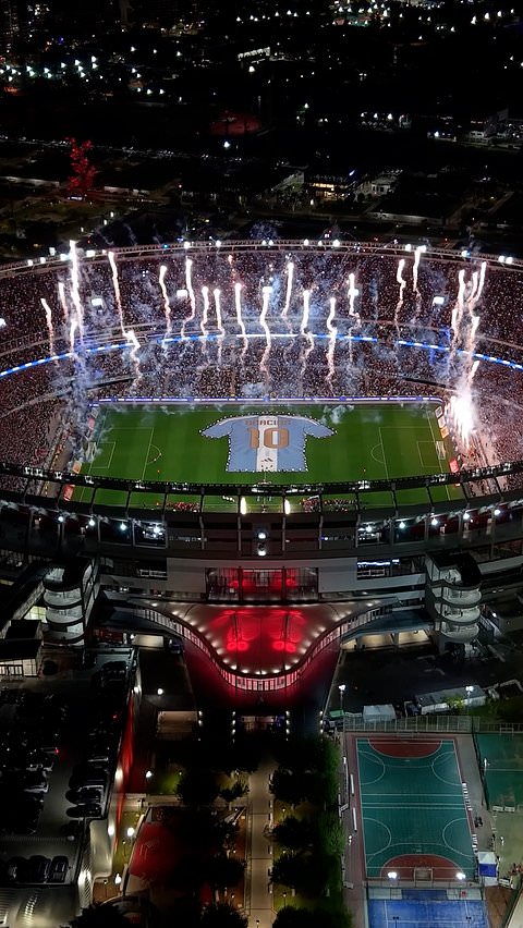 Fireworks light up Buenos Aires stadium during Messi tribute