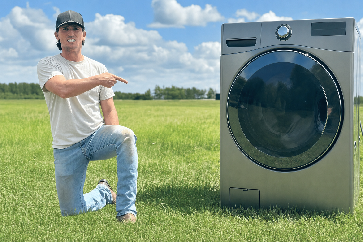 A washing machine and dryer against a 50 cal