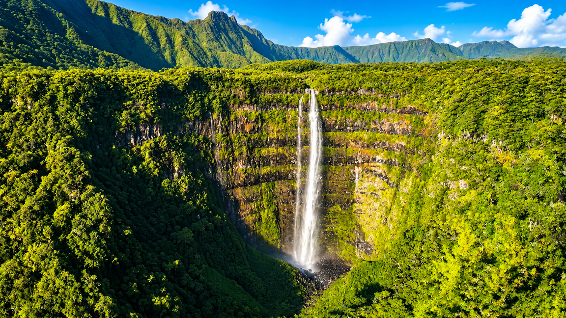 Hidden waterfall deep in a tropical paradise