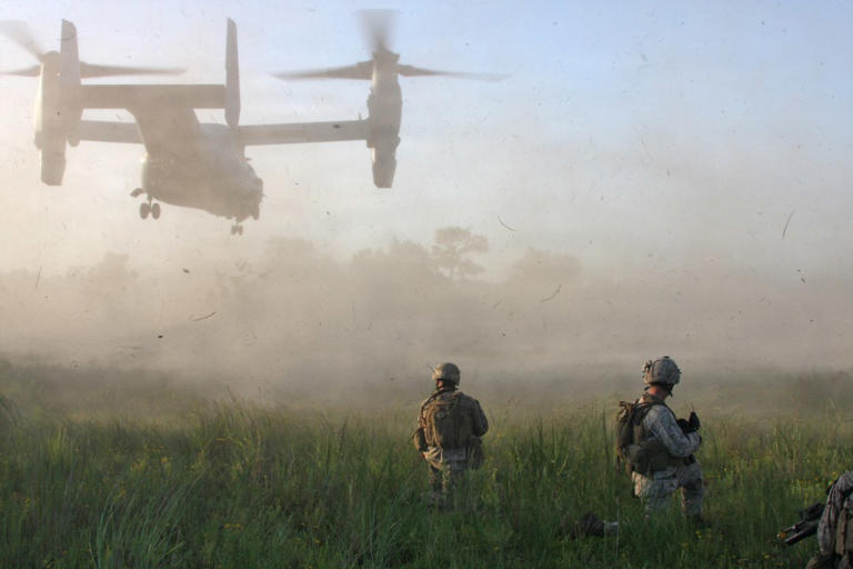 US military Osprey sparks forest fire after going down in North Carolina