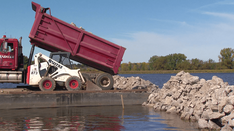 Lake Butte des Morts breakwall restoration project restoring eroded ...