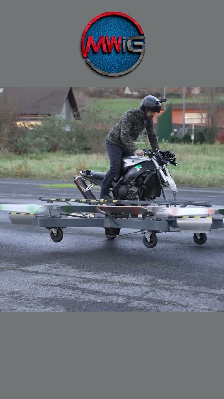 Flying motorcycle in action: Quad-prop DIY hoverbike test flight